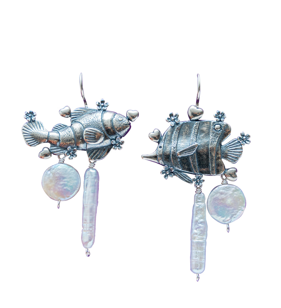 Aretes Cozumel, joya de plata .925, con perla – Gabriela Sánchez