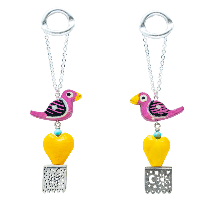 Aretes Periquitos de Amor, joya de plata .925, con cristal de Murano y madera artesanal – Gabriela Sánchez (vista 2)