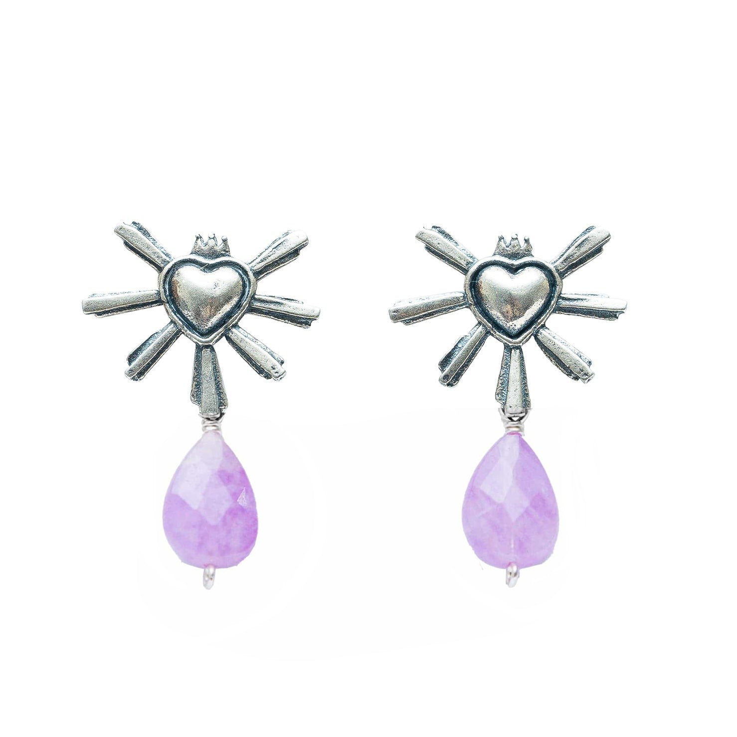 Aretes Querido México Gota, joya de plata .925, con hematita y amatista – Gabriela Sánchez (vista 2)