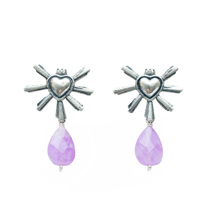 Aretes Querido México Gota, joya de plata .925, con hematita y amatista – Gabriela Sánchez (vista 2)