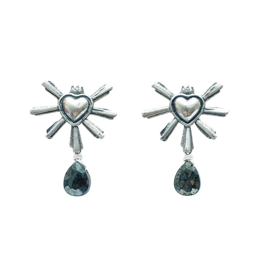Aretes Querido México Gota, joya de plata .925, con hematita y amatista – Gabriela Sánchez