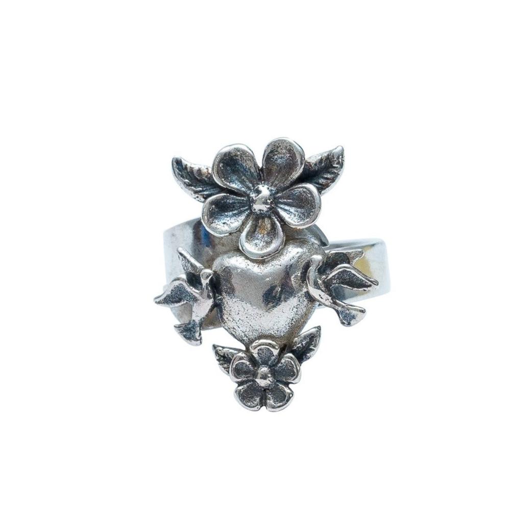 Anillo Corazón con Flores, joya de plata .925 – Gabriela Sánchez
