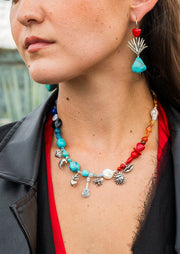 Collar Doy Gracias al Cielo, joya de plata .925, con turquesa y coral – Gabriela Sánchez (vista 2)
