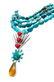 Collar Alma Mexicana, joya de plata .925, con turquesa y coral – Gabriela Sánchez (vista 6)