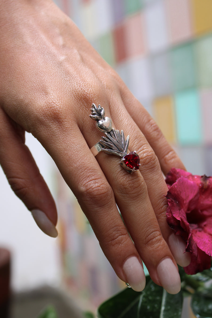 Anillo Tierra Roja, joya de plata .925, con cristal Swarovski – Gabriela Sánchez (vista 8)