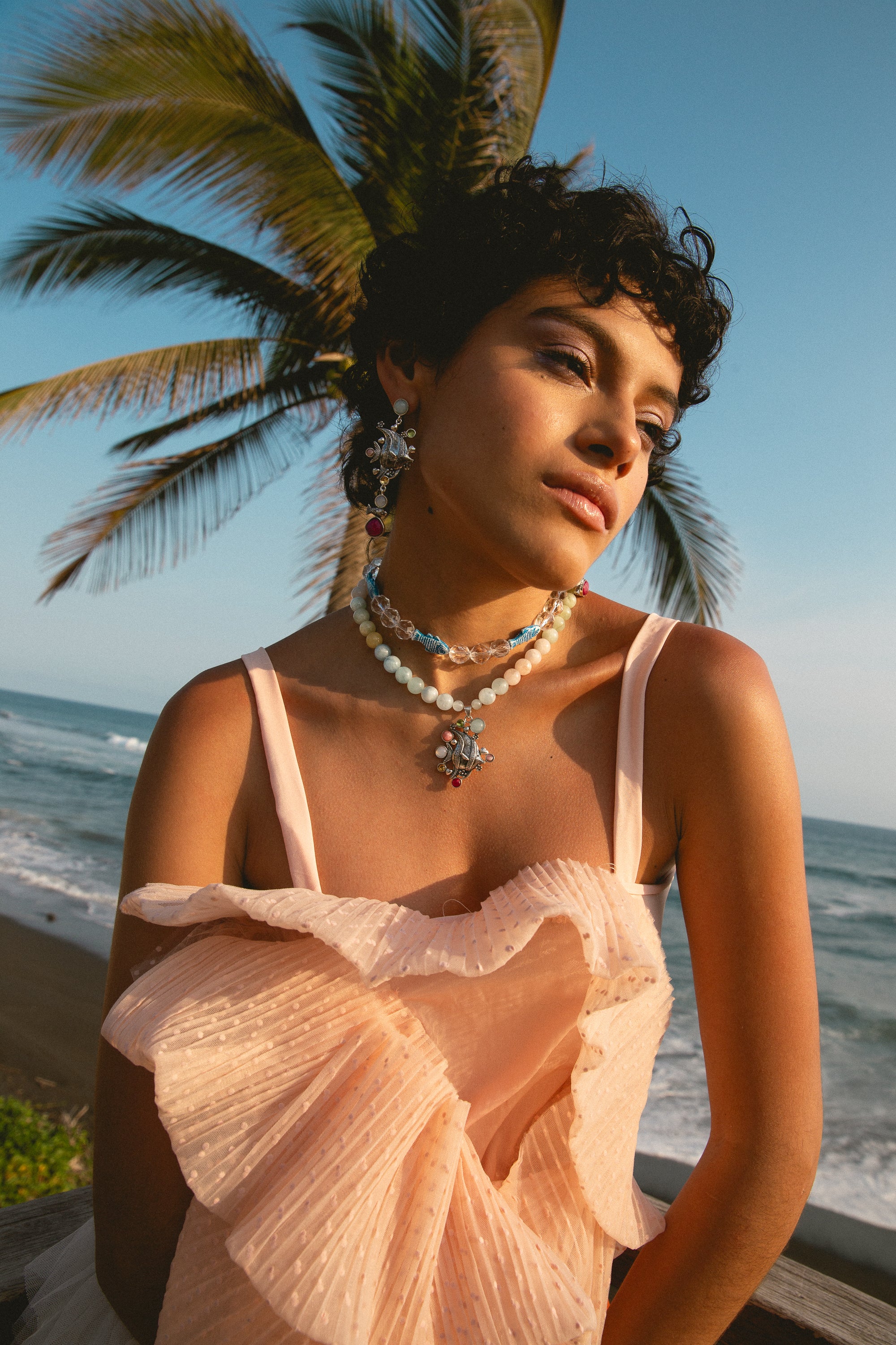 Collar San Bartolomé, joya de plata .925, con aquamarina y calcedonia – Gabriela Sánchez