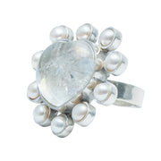 Anillo Amor Profundo, joya de plata .925, con cuarzo y perla – Gabriela Sánchez