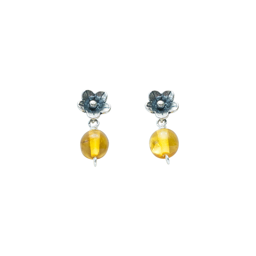 Aretes Florecer Juntas, joya de plata .925, con ámbar – Gabriela Sánchez