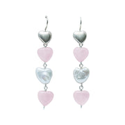 Aretes Latidos de Mamá, joya de plata .925, con cuarzo rosa y perla – Gabriela Sánchez