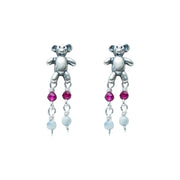 Aretes Osito de Mami, joya de plata .925, con labradorita y rubí – Gabriela Sánchez