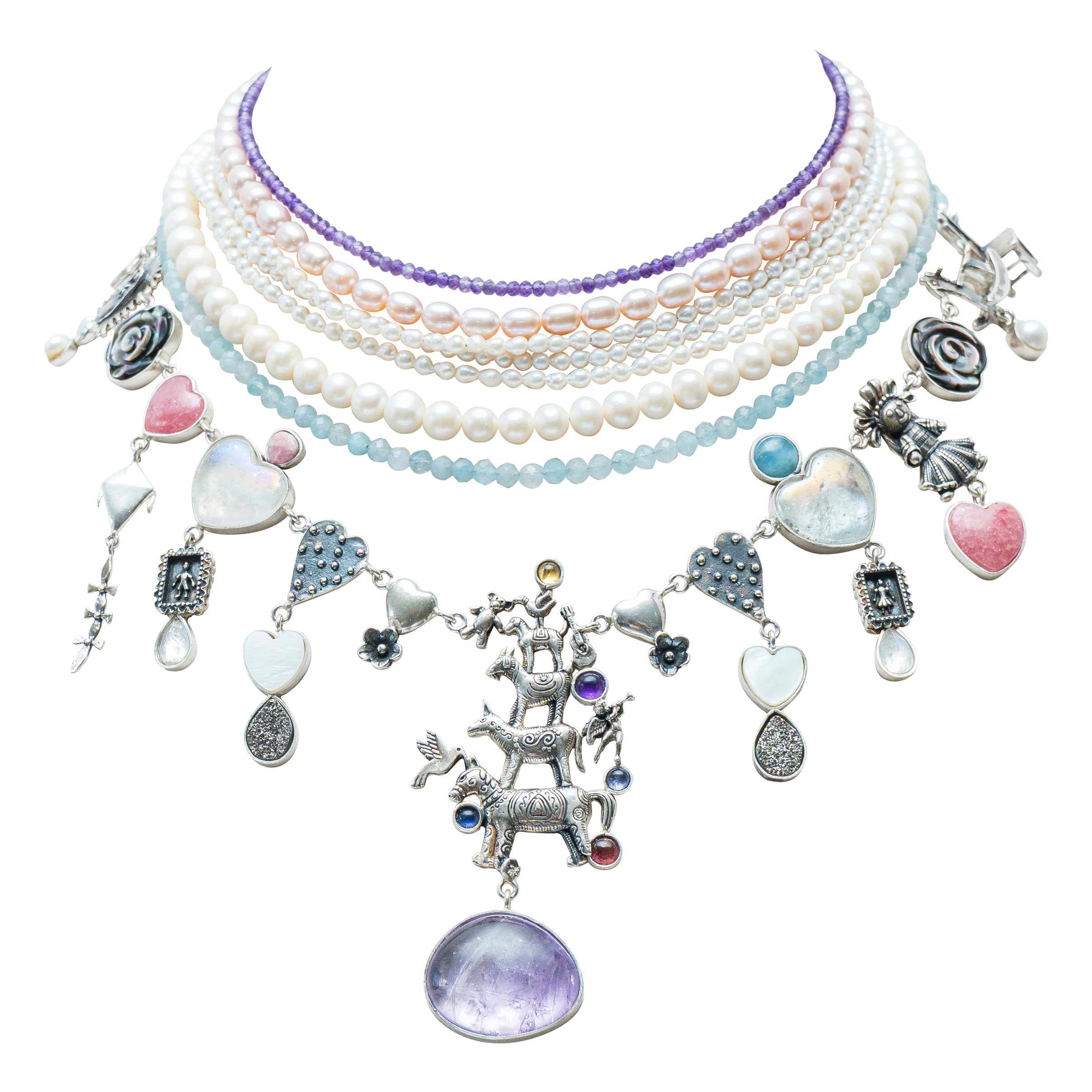 Collar La Magia de los Juguetes, joya de plata .925, con perla y amatista – Gabriela Sánchez