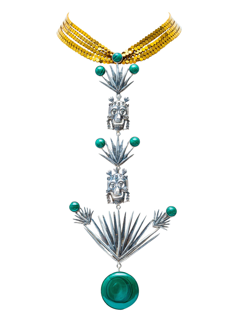 Collar Elixir de Dioses, joya de plata .925, con hematita y malaquita – Gabriela Sánchez (vista 2)