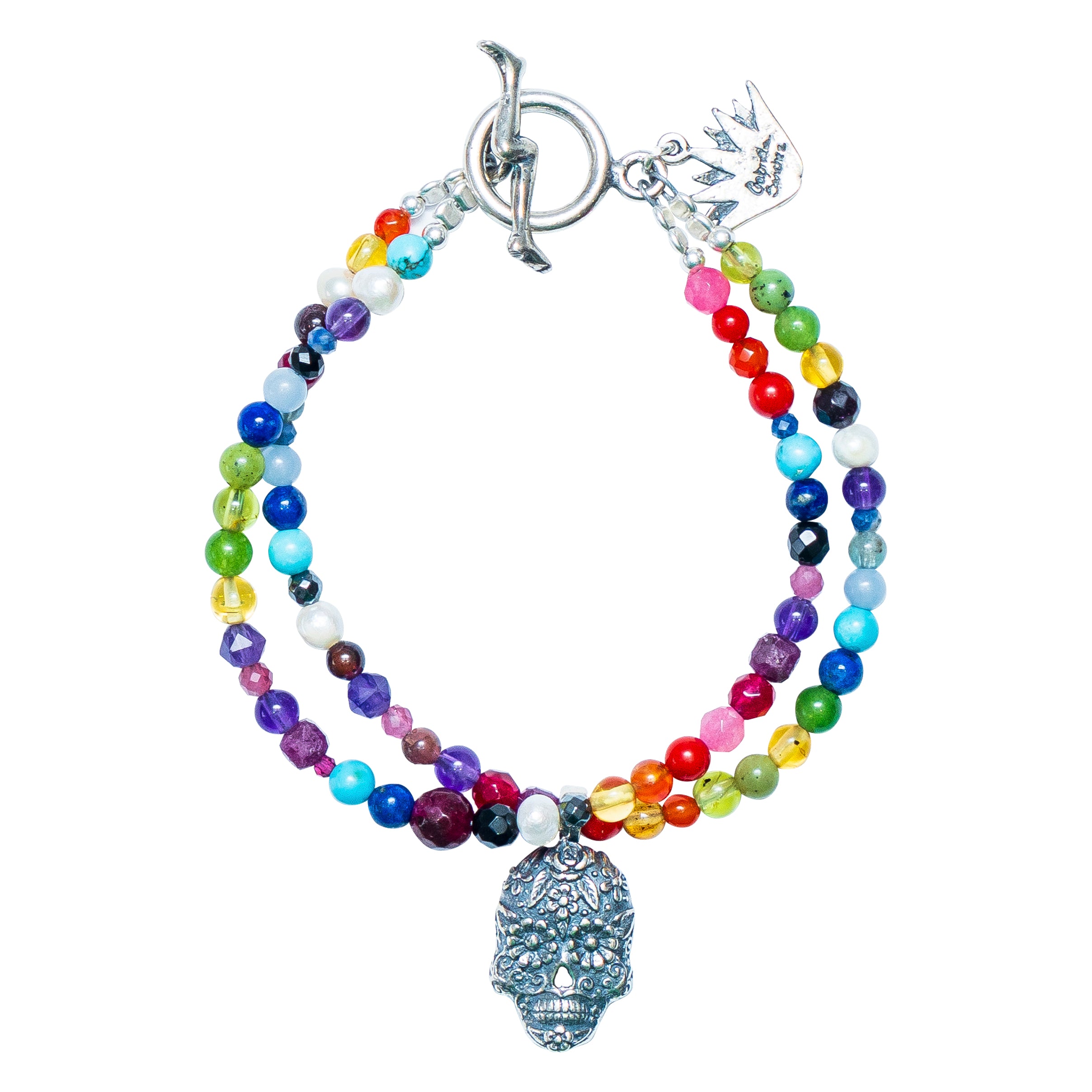 Pulsera Catrina Colores, joya de plata .925, con turquesa y rubí – Gabriela Sánchez