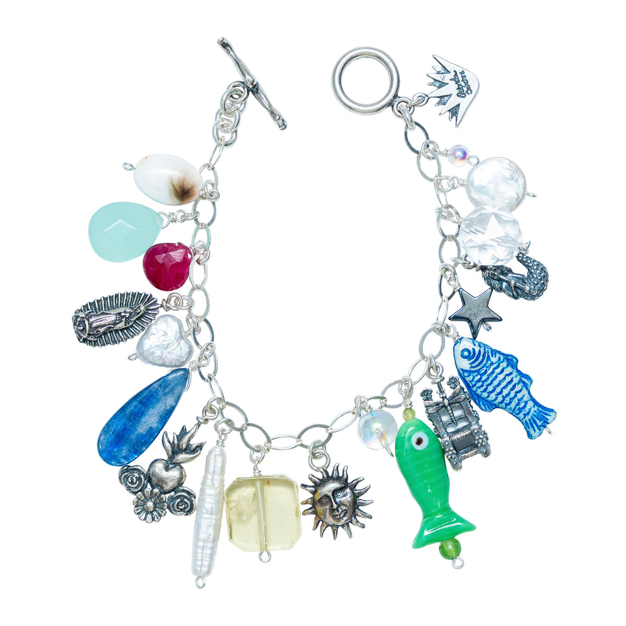 Brazalete Sal y Plata, joya de plata .925, con aquamarina y cristal de Murano – Gabriela Sánchez