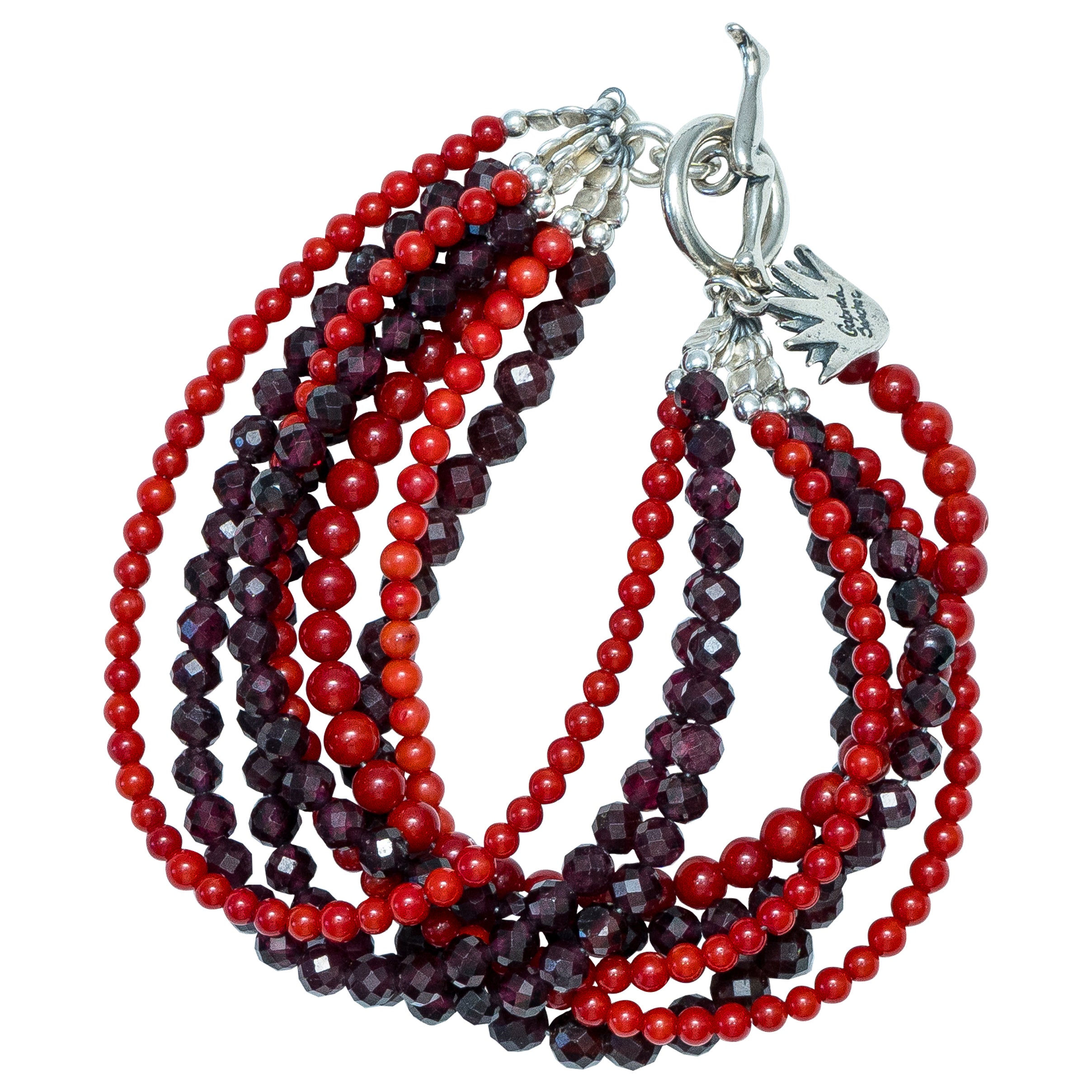 Pulsera Sabor Frambuesa, joya de plata .925, con granate y coral – Gabriela Sánchez