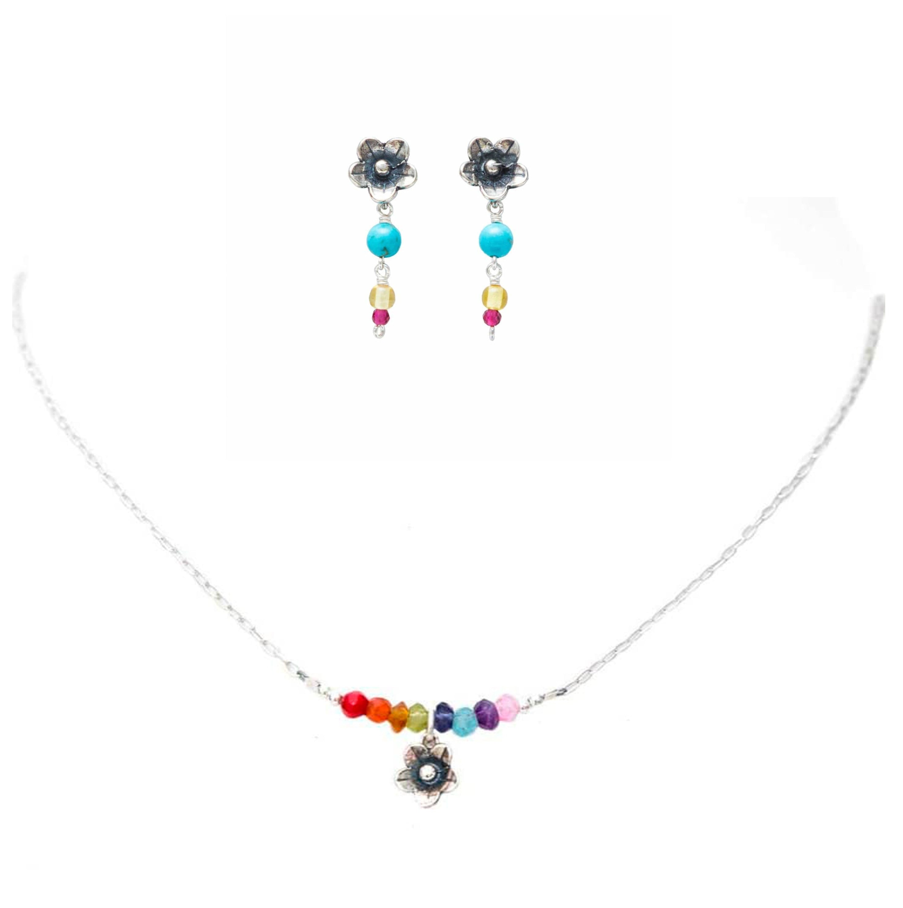 Set Arcoíris de Flores, joya de plata .925, con rubí y gemas de colores – Gabriela Sánchez