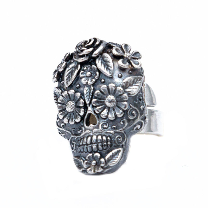 Anillo Calavera Mediana Ojos Flor