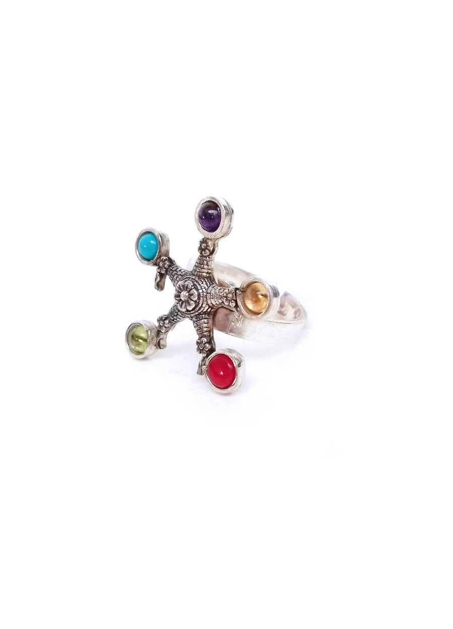 Anillo Piñata Colorida, joya de plata .925, con amatista y citrina – Gabriela Sánchez