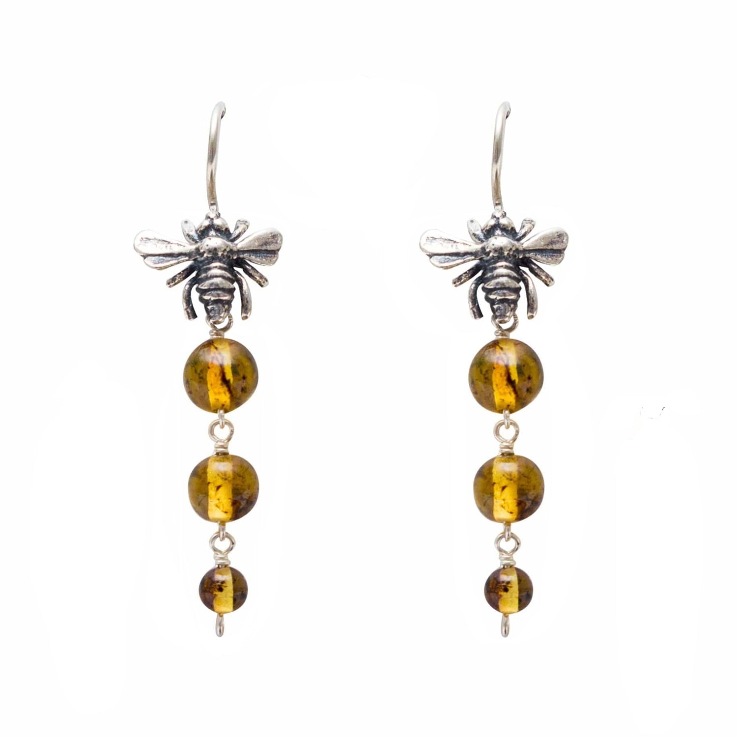 Aretes Abejitas Derramando Miel, joya de plata .925, con ámbar – Gabriela Sánchez