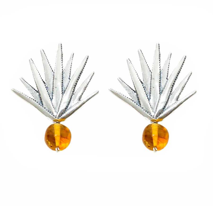 Aretes Agave Realista Con Gema, joya de plata .925, con ámbar y citrina – Gabriela Sánchez