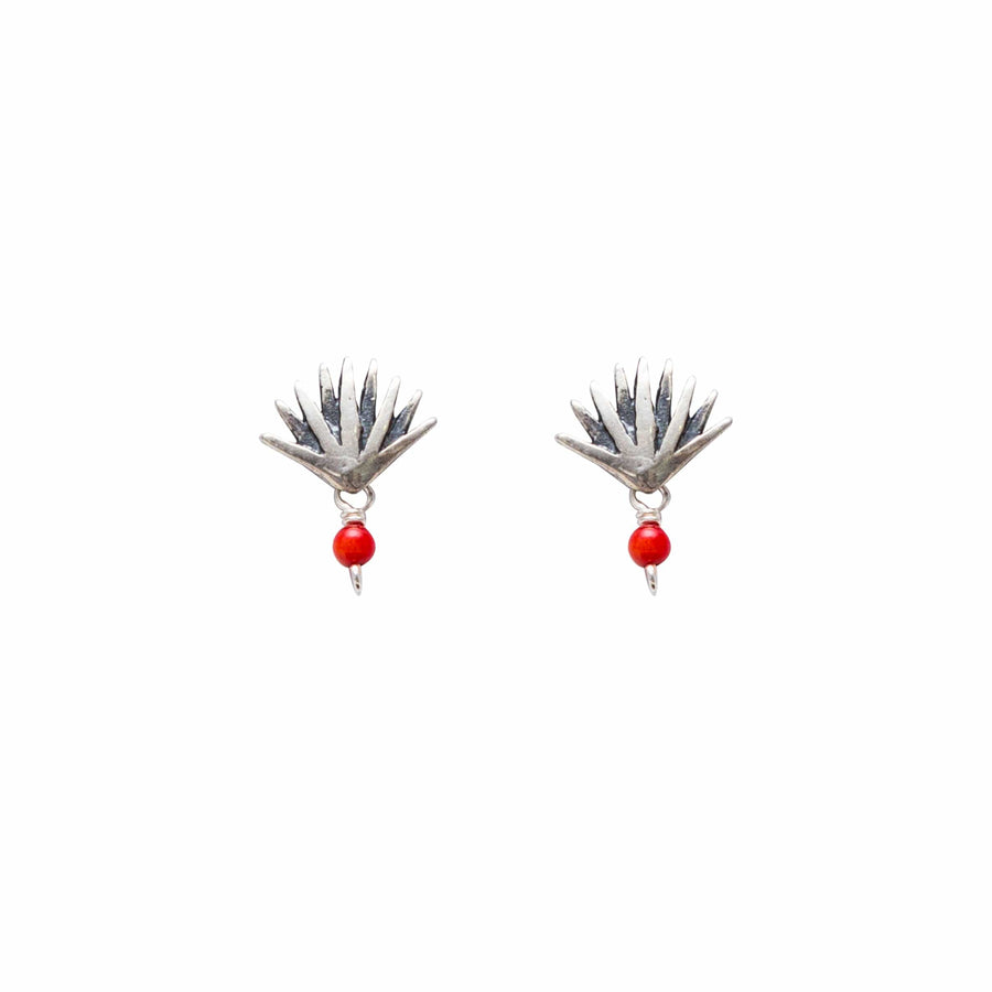Aretes Agave Sueño 2, joya de plata .925, con coral y turquesa – Gabriela Sánchez