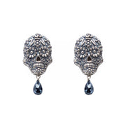 Aretes Calavera Ojos Flor Gota, joya de plata .925, con hematita – Gabriela Sánchez
