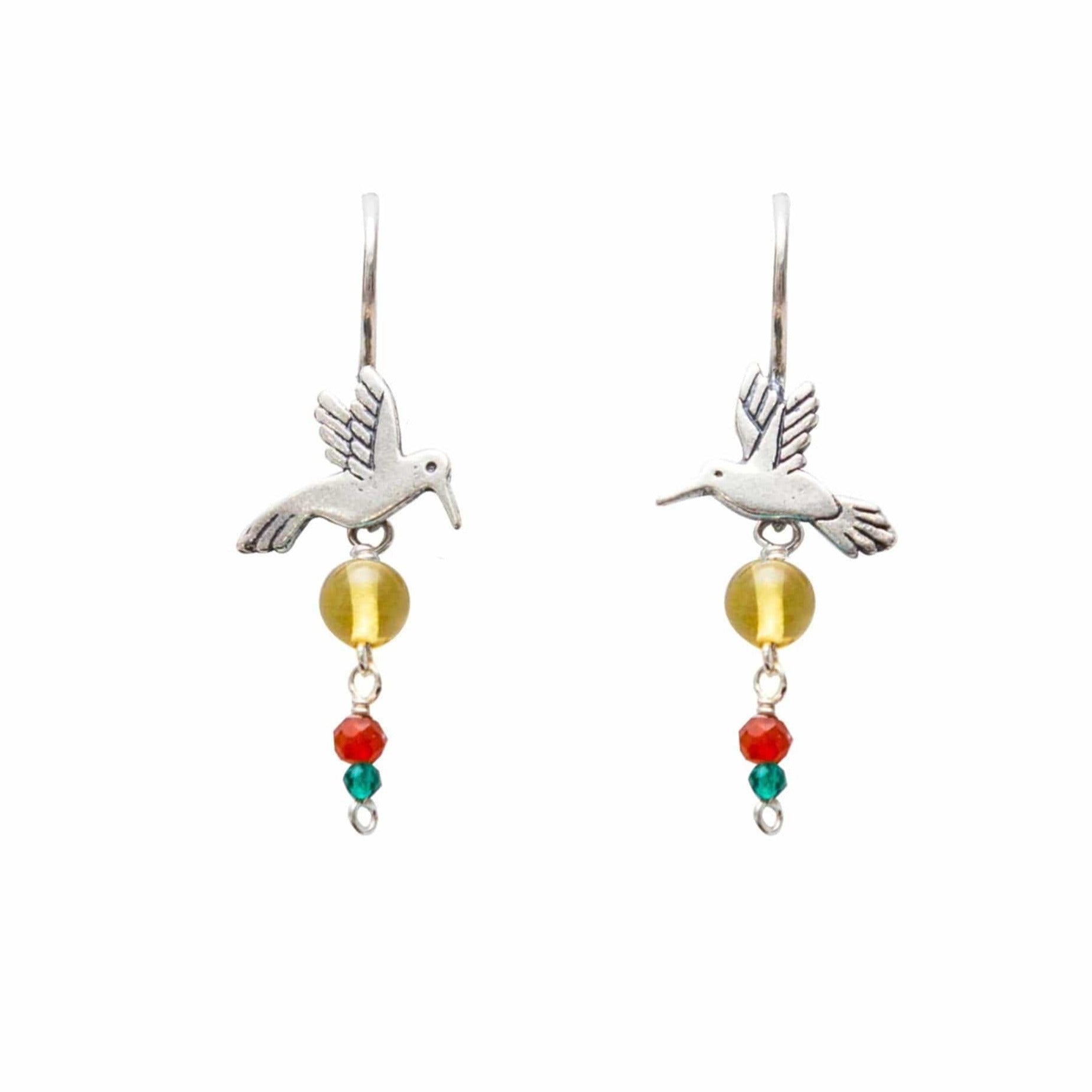 Aretes Colibrí Otomí 3 Gemas, joya de plata .925, con ámbar y amatista – Gabriela Sánchez (vista 2)