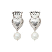 Aretes Corazón Corona Perla, joya de plata .925 – Gabriela Sánchez (vista 2)