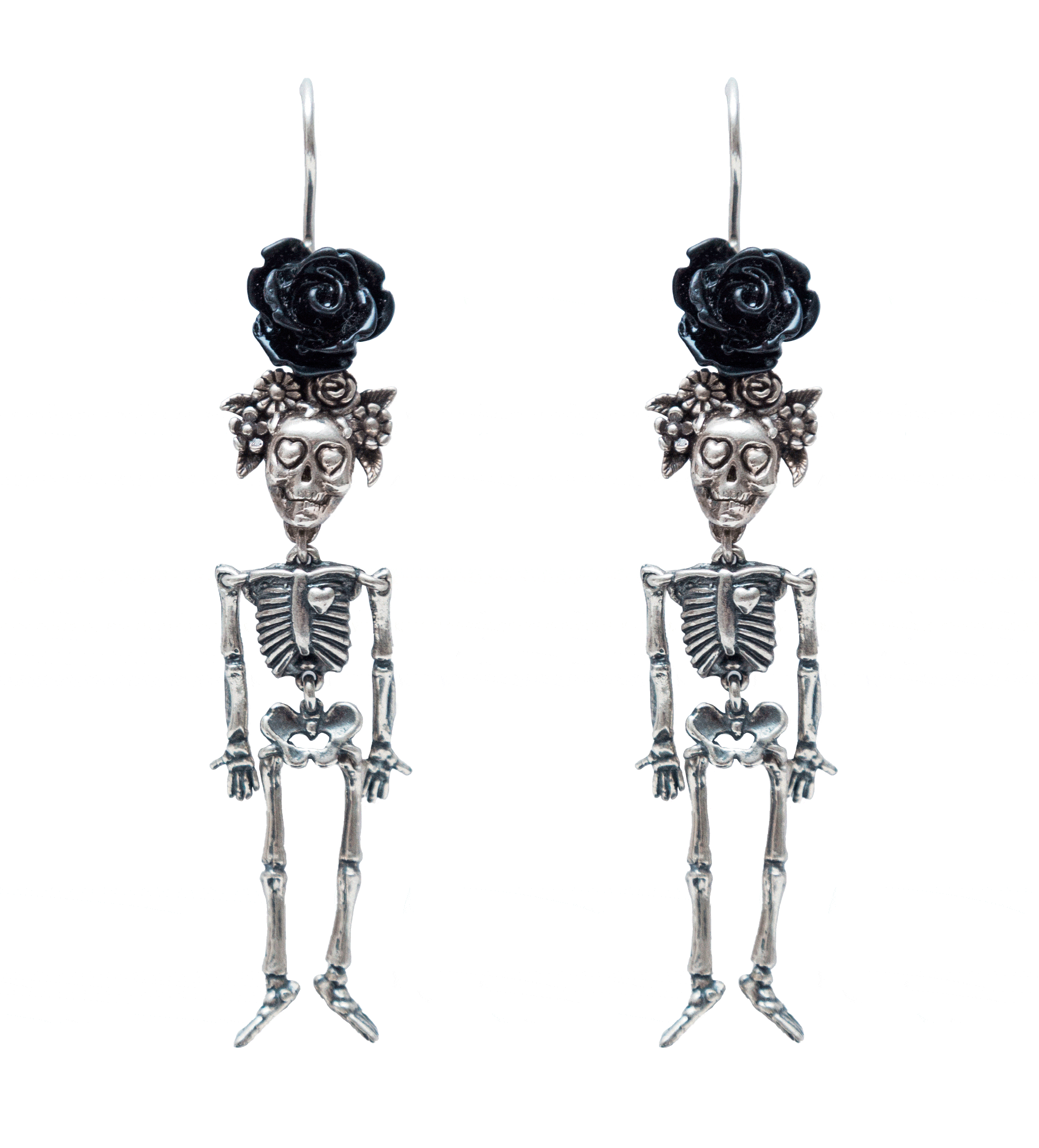 Aretes Calacas con Flor, joya de plata .925 – Gabriela Sánchez (vista 2)