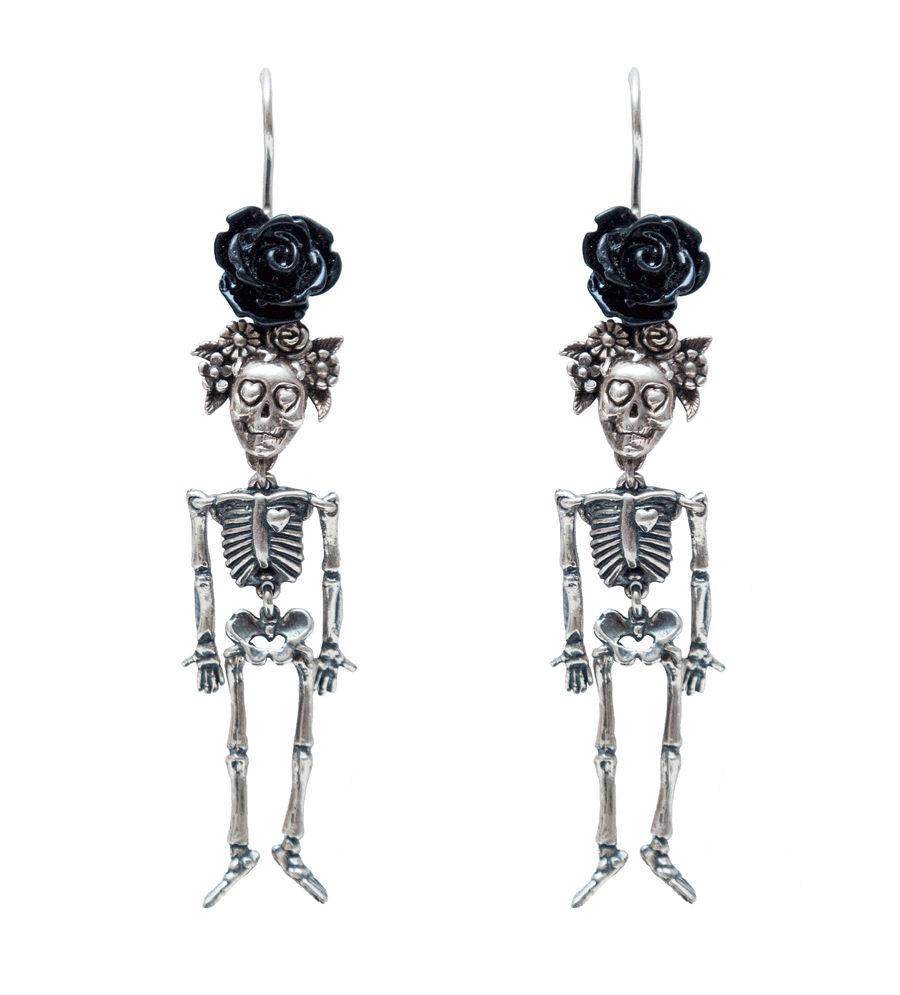 Aretes Calacas con Flor, joya de plata .925 – Gabriela Sánchez (vista 2)