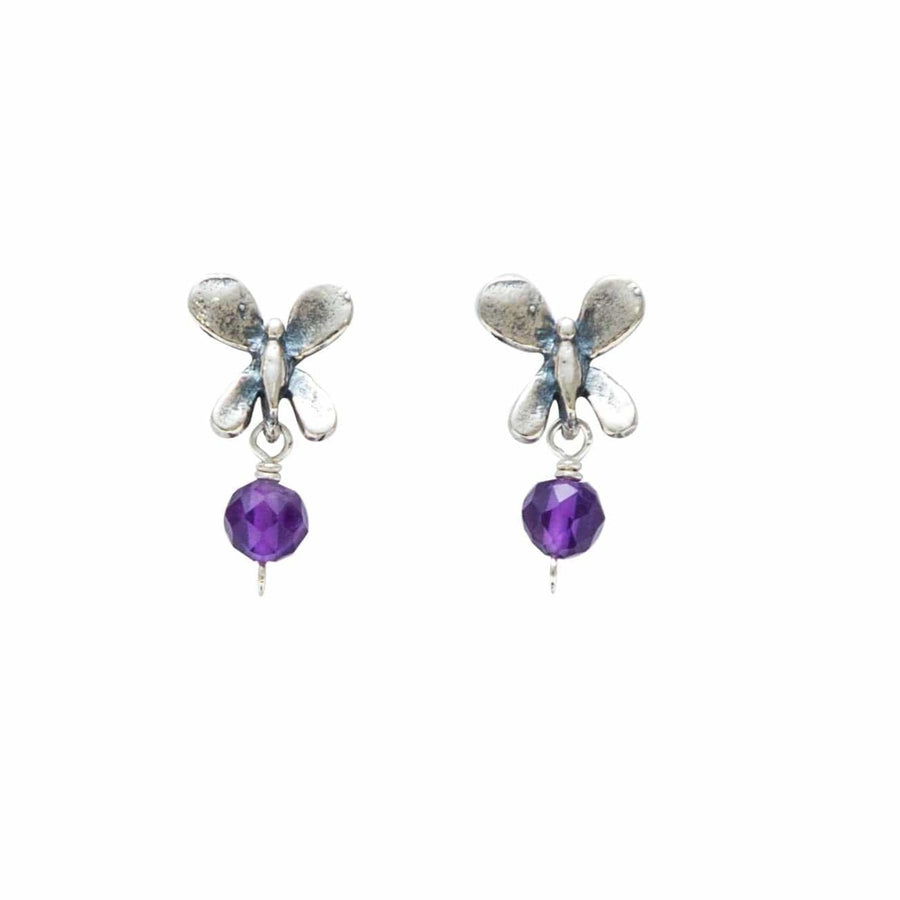 Aretes Mariposa Mini, joya de plata .925, con perla y amatista – Gabriela Sánchez