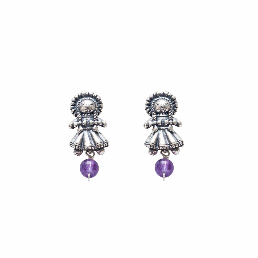 Aretes Muñeca Mini Varias, joya de plata .925, con amatista y coral – Gabriela Sánchez (vista 3)