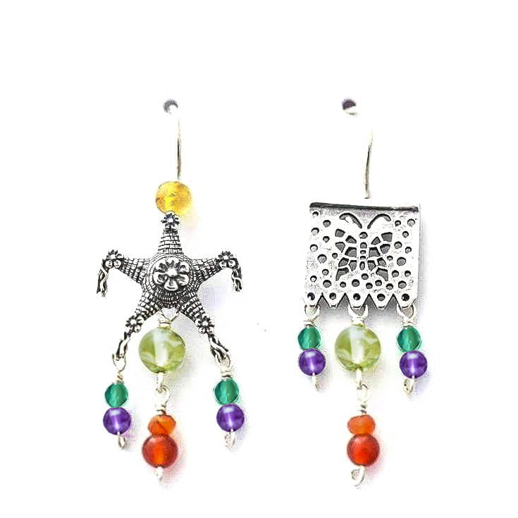 Aretes Piñata y Papel Picado Peridot, joya de plata .925, con gemas de colores – Gabriela Sánchez