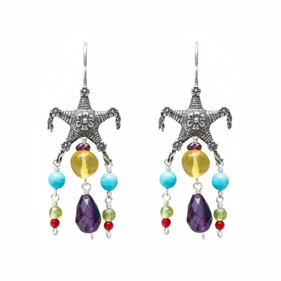 Aretes Piñatas Amatista, joya de plata .925, con turquesa y gemas de colores – Gabriela Sánchez