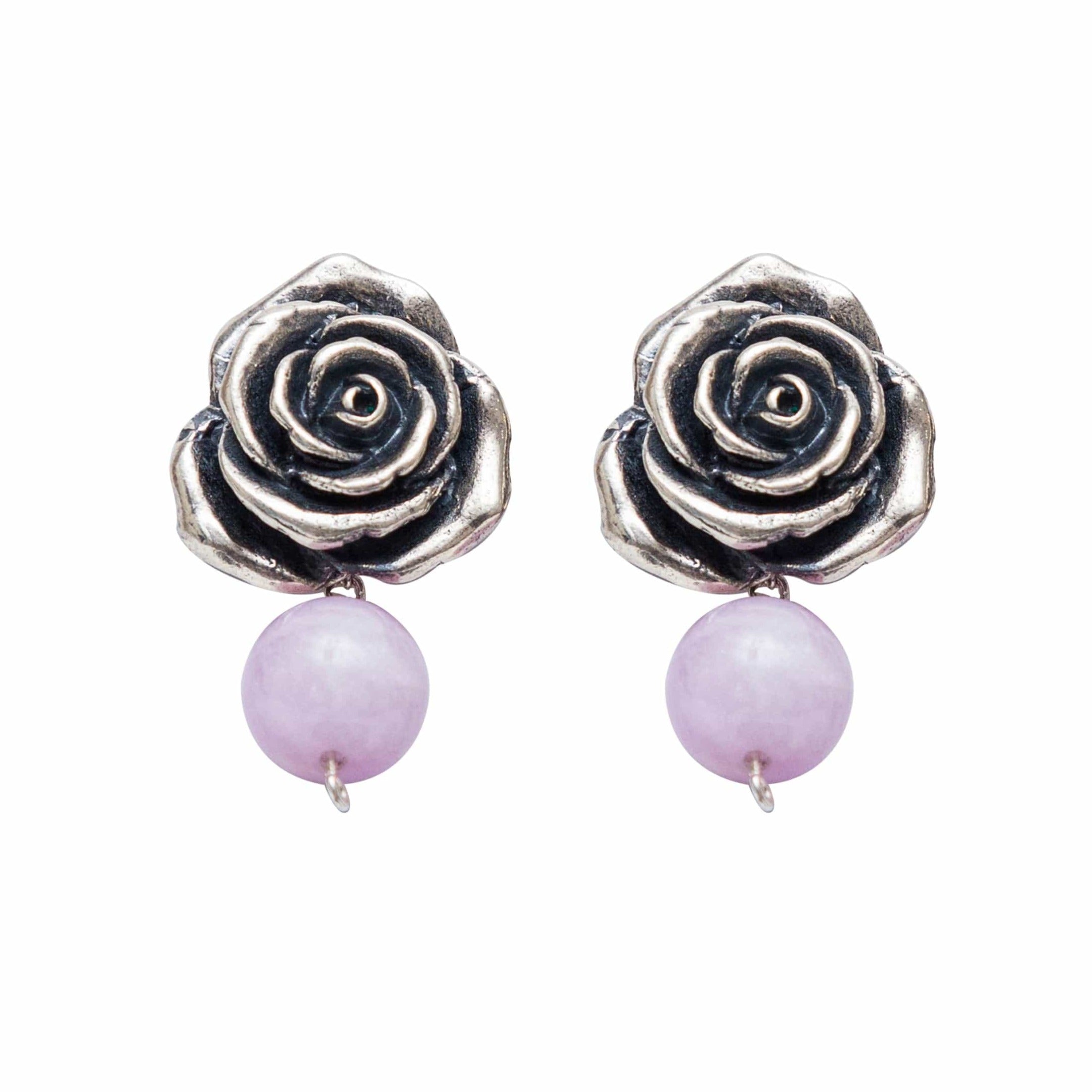 Aretes Rosa Con Gema, joya de plata .925, con perla y kunzita – Gabriela Sánchez (vista 2)