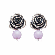 Aretes Rosa Con Gema, joya de plata .925, con perla y kunzita – Gabriela Sánchez (vista 2)