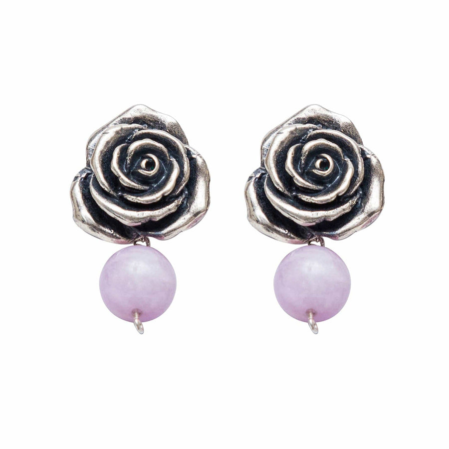 Aretes Rosa Con Gema, joya de plata .925, con perla y kunzita – Gabriela Sánchez (vista 2)