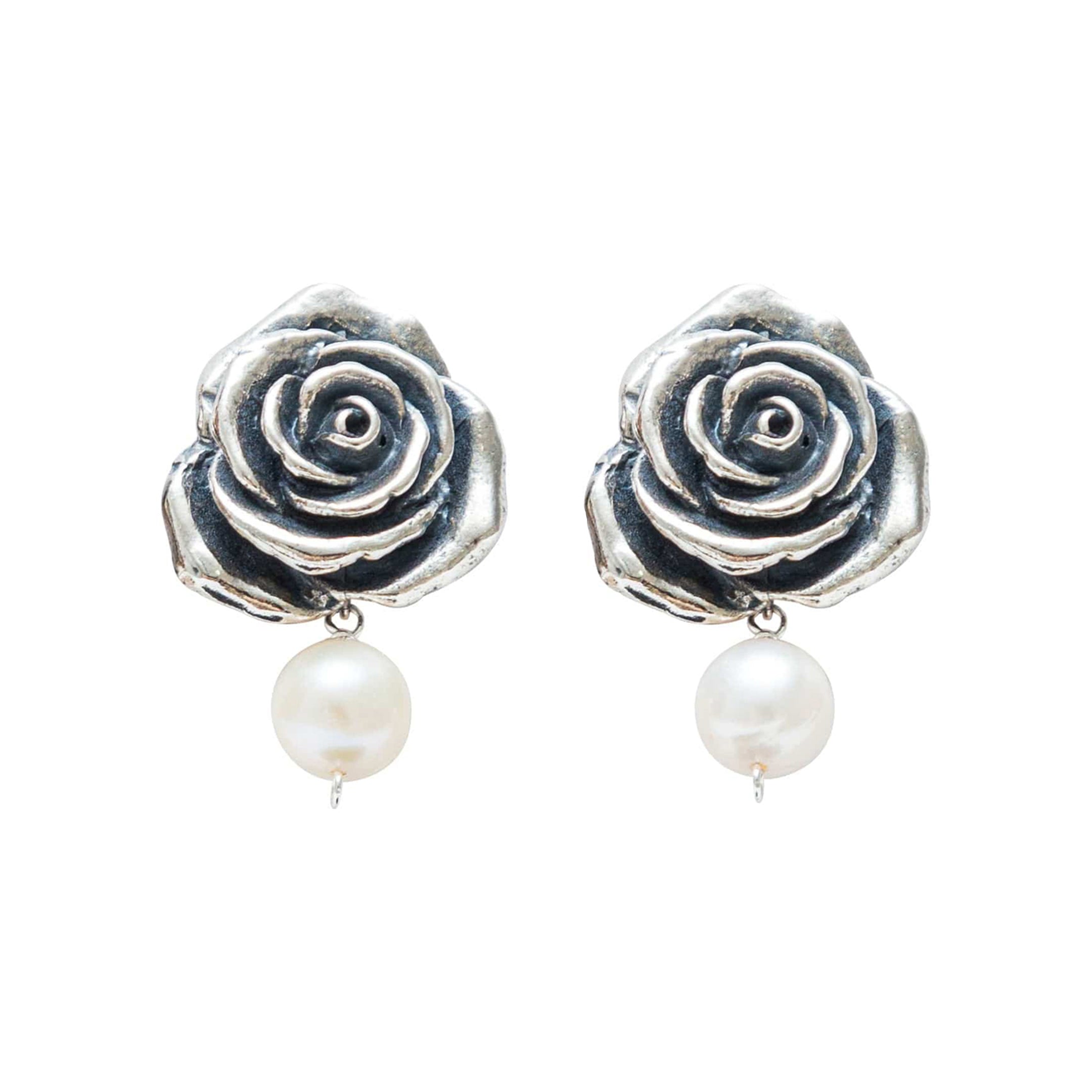 Aretes Rosa Con Gema, joya de plata .925, con perla y kunzita – Gabriela Sánchez