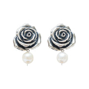 Aretes Rosa Con Gema, joya de plata .925, con perla y kunzita – Gabriela Sánchez