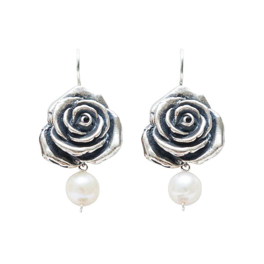 Aretes Rosa Con Gema, joya de plata .925, con perla y kunzita – Gabriela Sánchez (vista 3)