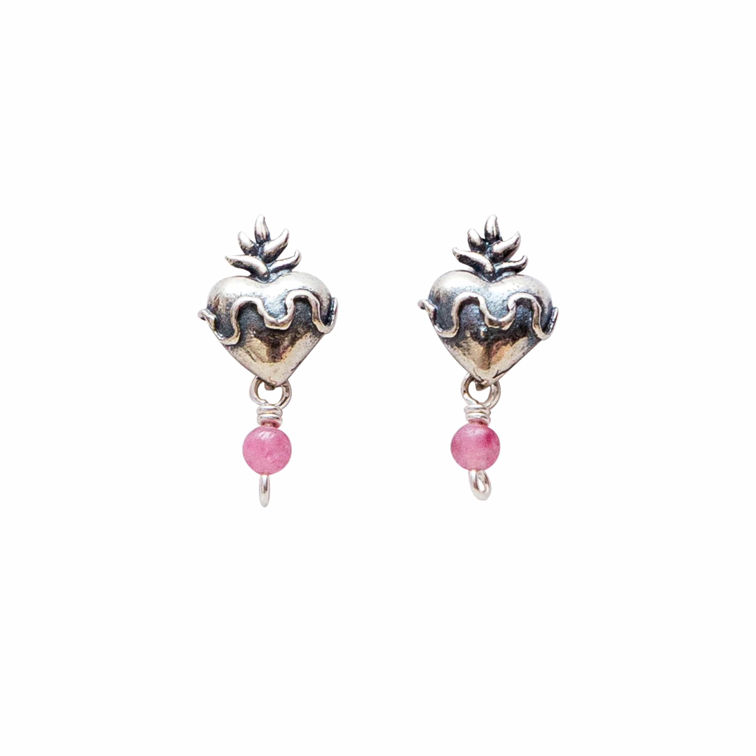 Aretes Sagrado Corazón Y Gema, joya de plata .925, con perla y turmalina – Gabriela Sánchez (vista 2)