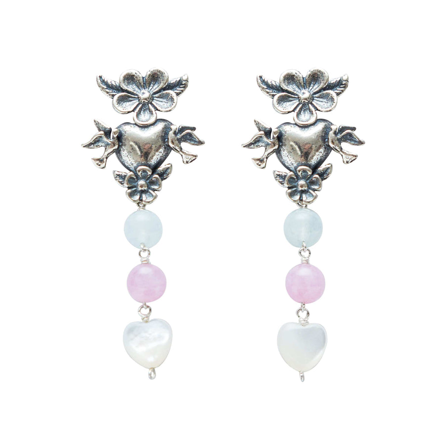 Aretes Ternura Infinita, joya de plata .925, con aquamarina y kunzita – Gabriela Sánchez (vista 2)