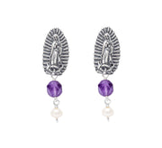 Aretes Virgen De Guadalupe, joya de plata .925, con perla y amatista – Gabriela Sánchez (vista 2)