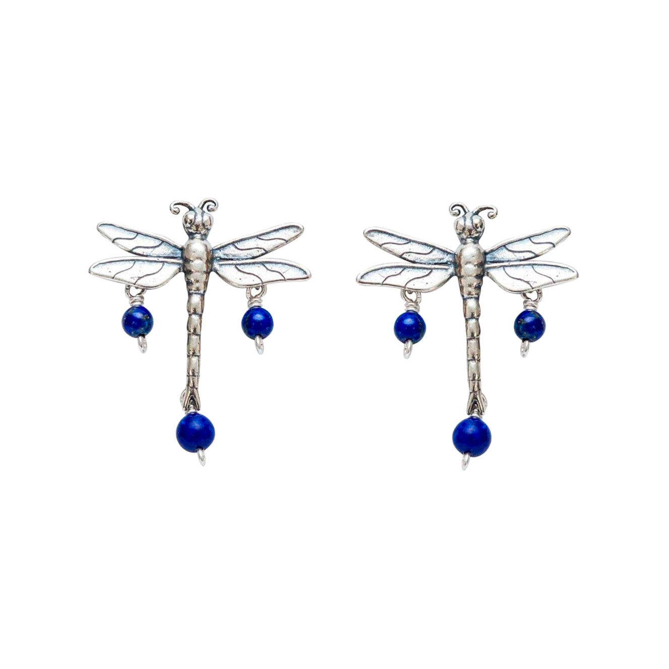Aretes Libélula Con Gema, joya de plata .925, con lapislázuli y perla – Gabriela Sánchez (vista 2)