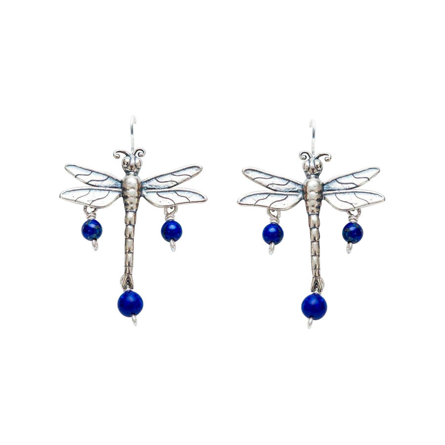 Aretes Libélula Con Gema, joya de plata .925, con lapislázuli y perla – Gabriela Sánchez (vista 3)