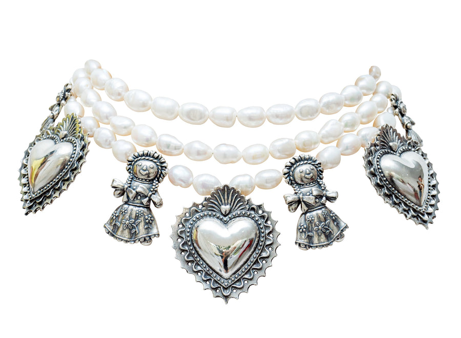 Collar Corazón de Muñeca, joya de plata .925, con perla – Gabriela Sánchez