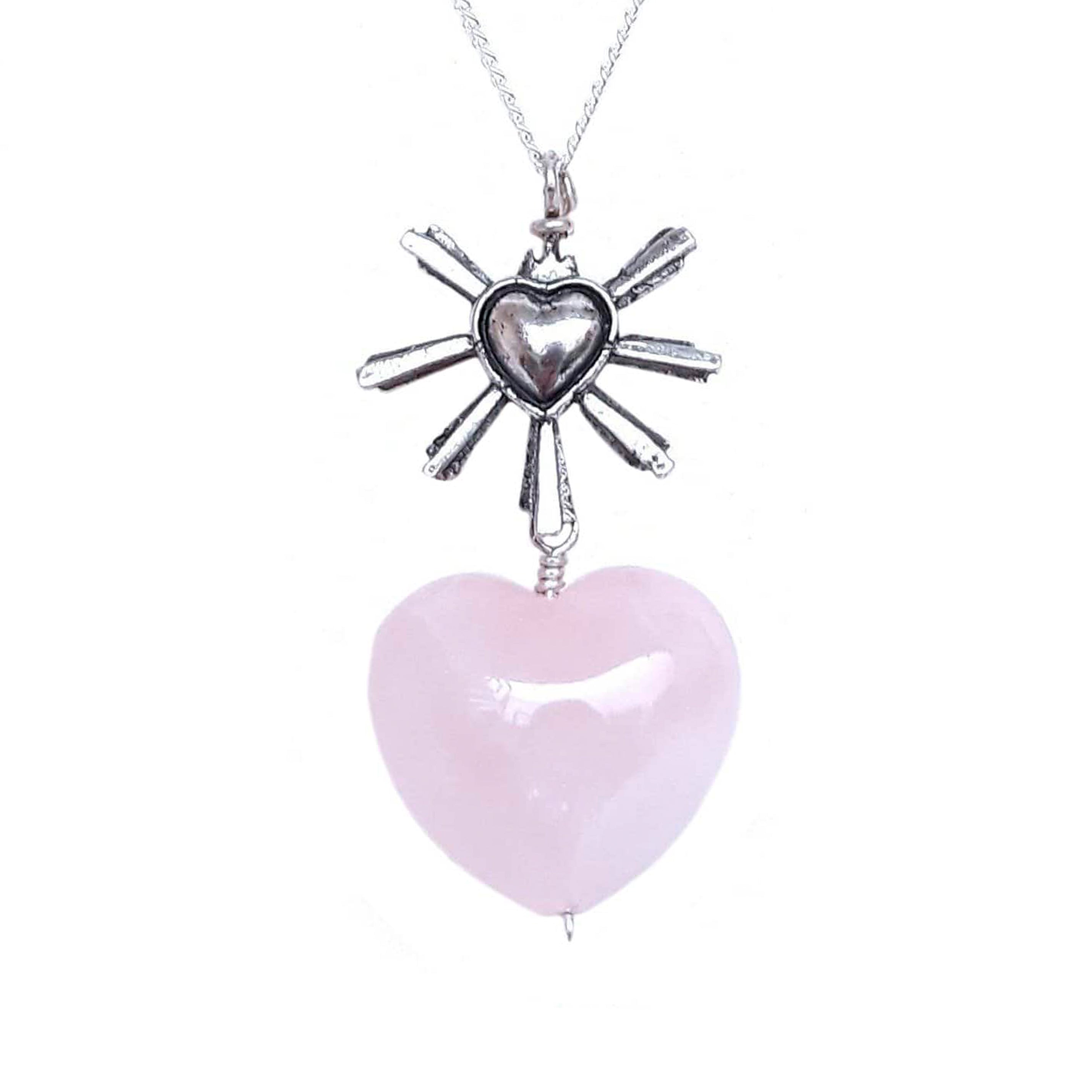 Dije Corazón Querido México Chico corazón Cuarzo Rosa, joya de plata .925 – Gabriela Sánchez
