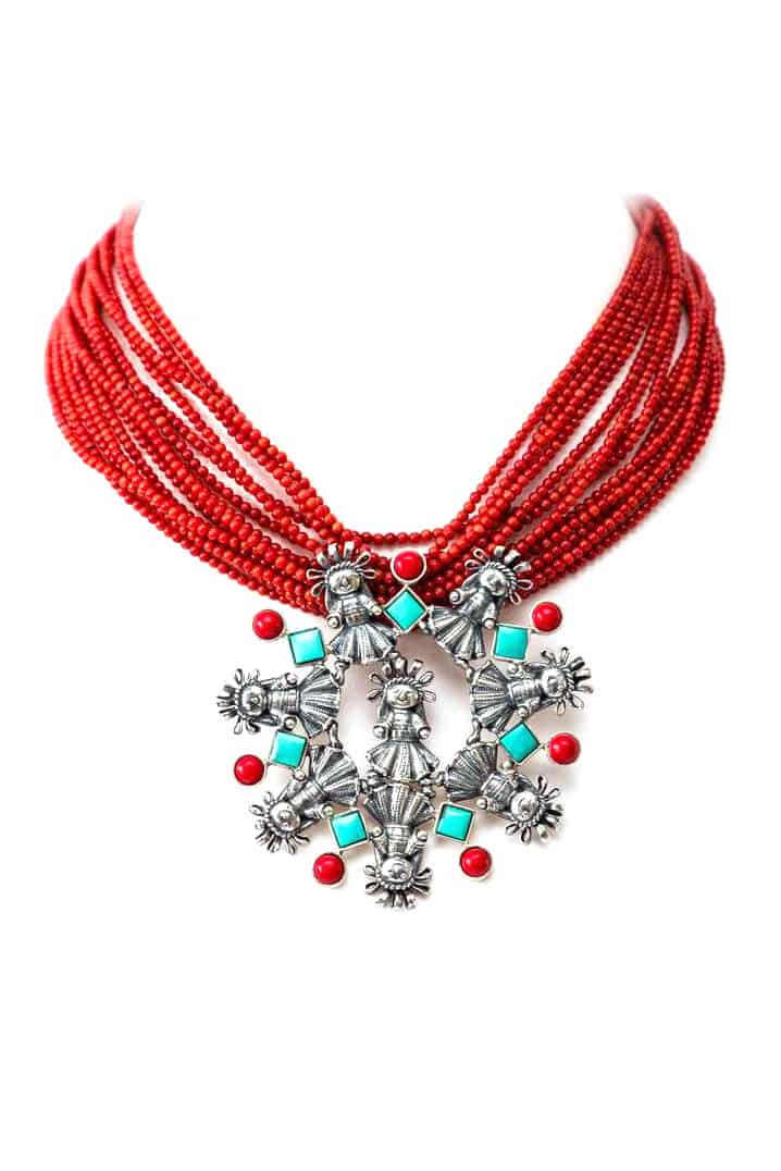 joyas mexicanas gabriela sanchez collar coral con munecas mediana con biseles collar gabriela sanchez