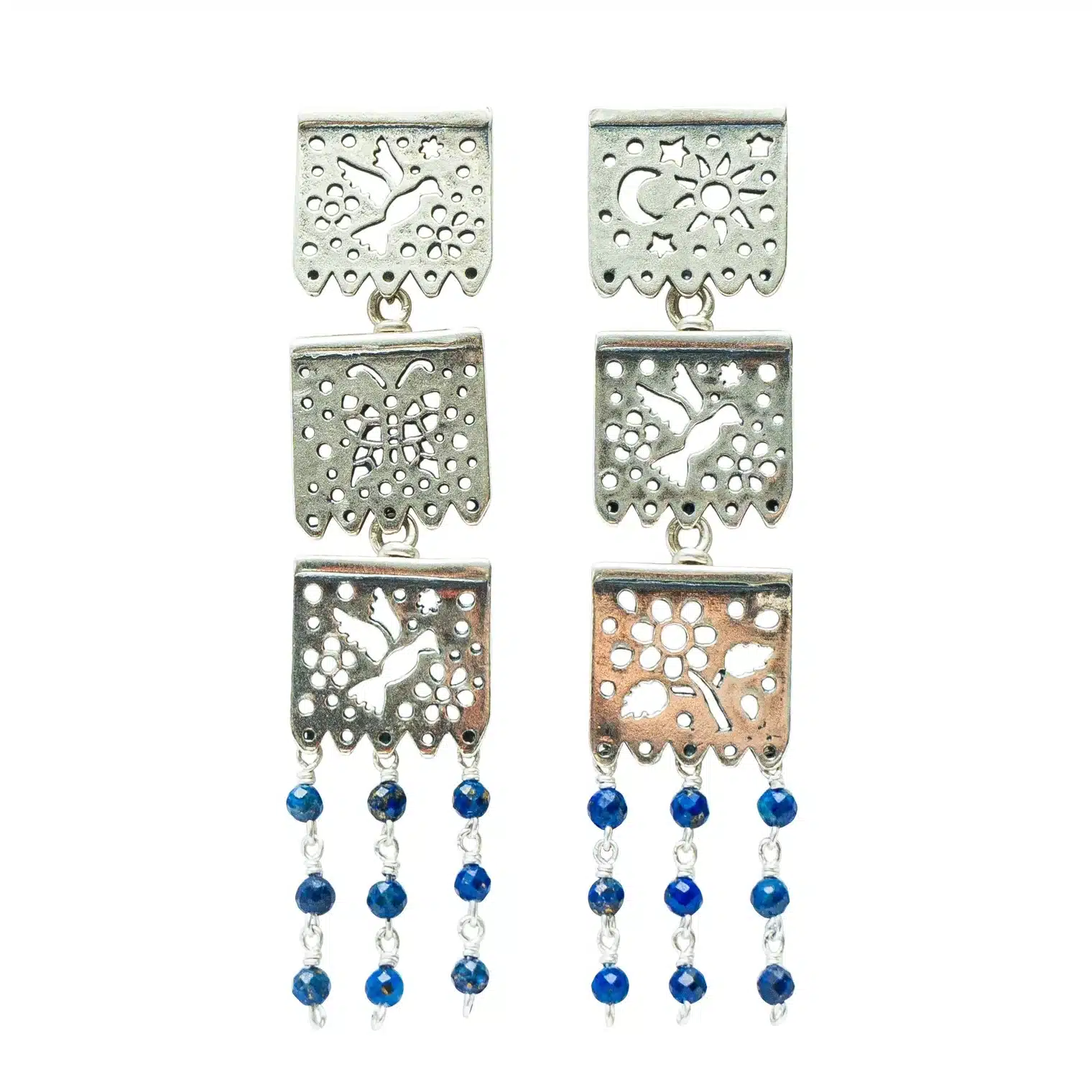 Aretes Triple Papel Picado y Lapislázuli